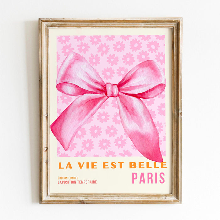 Coquette pink bow prints trendy retro wall art set of 3 travel posters aesthetic print coquette pink bow flower print digital art