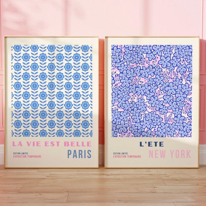 Pink blue abstract digital download, printable set of 3, 70s style poster, 60s flower print, orange pink decor, dork room wall art, orange