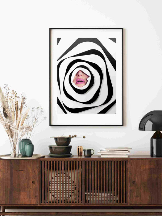 Fashion girl print | pink lips | girls drinking print | fashion wall art | stylish wall art | black and white art | geometric art | zebra