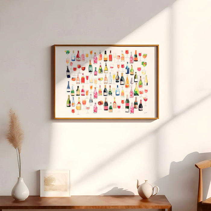 Bar cart coquette trendy wallart champagne wall art retro vintage aesthetic landscape print pink bar cart print funny art minimalist digital
