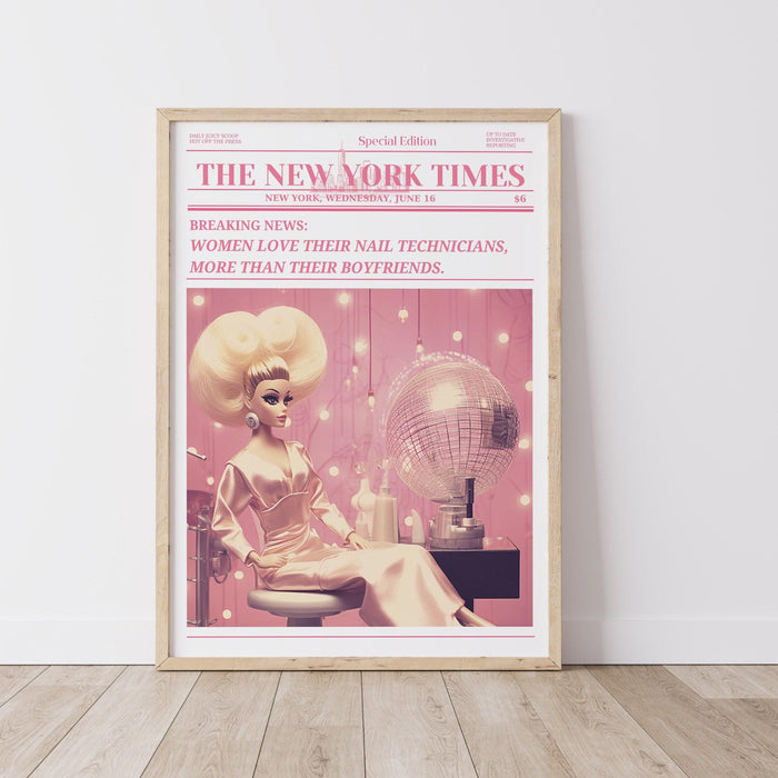 Trendy newspaper print, nail technician wall art, preppy vintage wall decor, funny dorm decor, bar cart wall art salon decor funny printable