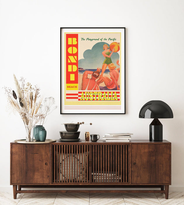 Bondi print, travel art , world travel decor, travel drawing, art travel, vintage home decor, travel poster, travel gift ideas