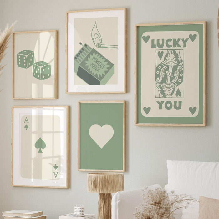 Trendy retro wall art set of 12 retro trendy aesthetic print lucky you poster sage green print trendy wall art funny minimalist digital art