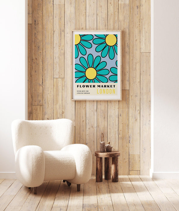 Blue flower market print, digital download, botanical poster, flower market, botanical wall art, digital art print, flower market print