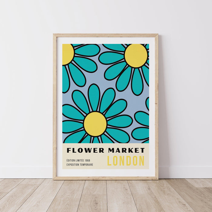 Blue flower market print, digital download, botanical poster, flower market, botanical wall art, digital art print, flower market print