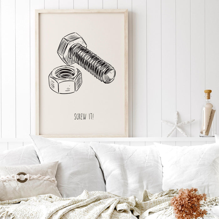 Screw it  vintage poster black and white wall art print funny gift for him trendy aesthetic living room decor digital dowload