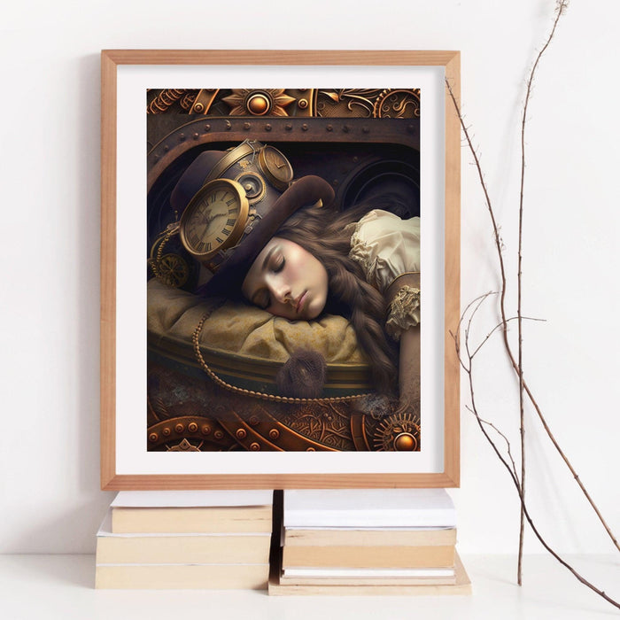 Steampunk girl wall art, steampunk decor, vintage wall art set of 3, steampunk print poster, above bed wall art, steampunk digital download