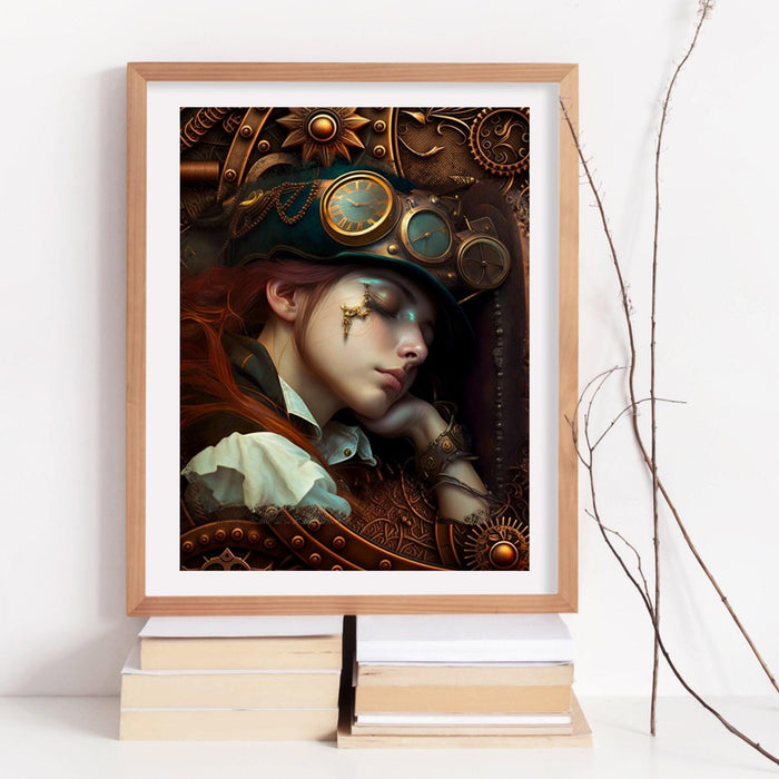 Steampunk girl wall art, steampunk decor, vintage wall art set of 3, steampunk print poster, above bed wall art, steampunk digital download