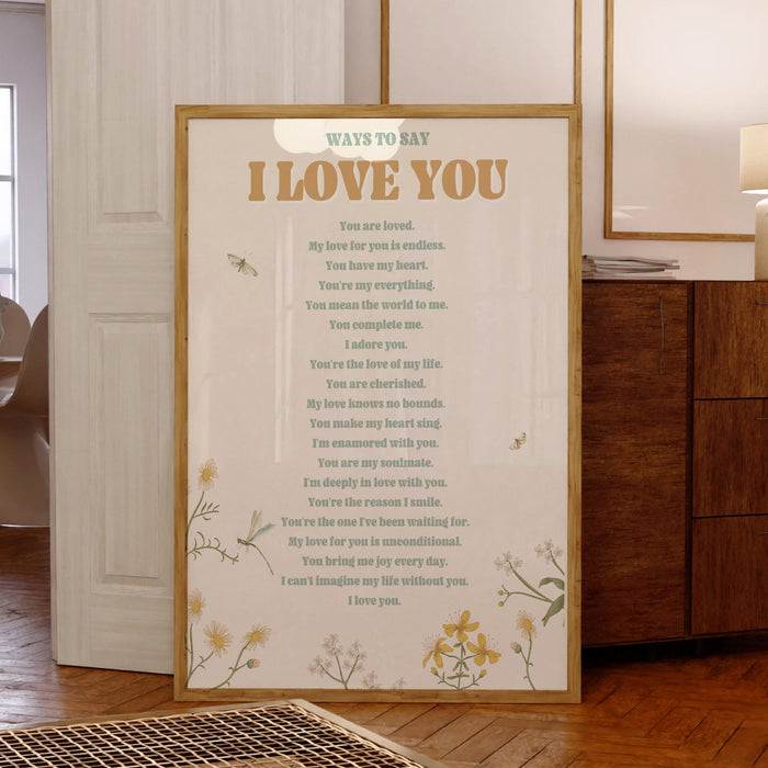 Ways to say i love you, anniversary gift,  birthday gift, girlfriend, gift for lover, trendy retro wall art