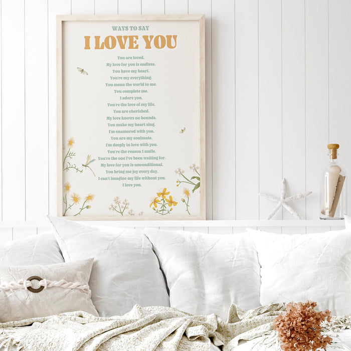 Ways to say i love you, anniversary gift,  birthday gift, girlfriend, gift for lover, trendy retro wall art
