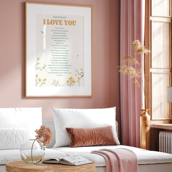 Ways to say i love you, anniversary gift,  birthday gift, girlfriend, gift for lover, trendy retro wall art