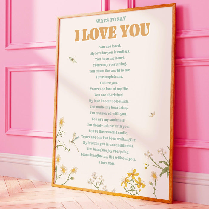 Ways to say i love you, anniversary gift,  birthday gift, girlfriend, gift for lover, trendy retro wall art