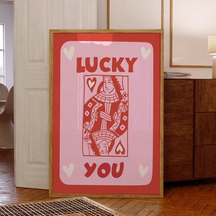 Trendy retro wall art, vintage aesthetic print, pink lucky you poster, lucky you, trendy wall art, funny art, digital, preppy wall decor