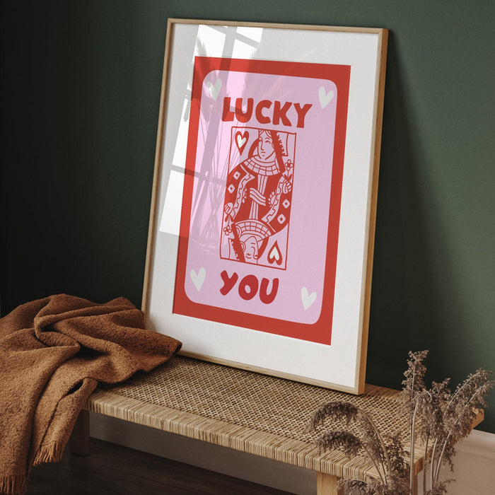 Trendy retro wall art, vintage aesthetic print, pink lucky you poster, lucky you, trendy wall art, funny art, digital, preppy wall decor