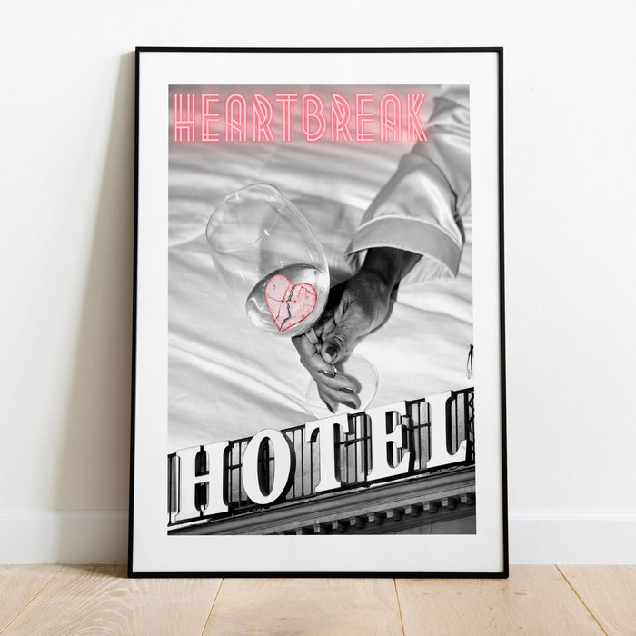 Trendy retro wall art, heartbreak hotel, retro trendy aesthetic wall art pink print, trendy wall art, vibrant, funny art, bar cart printable