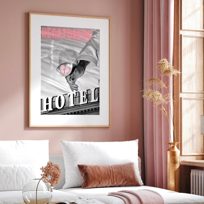 Trendy retro wall art, heartbreak hotel, retro trendy aesthetic wall art pink print, trendy wall art, vibrant, funny art, bar cart printable