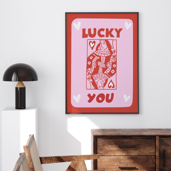 Trendy retro wall art, vintage aesthetic print, pink lucky you poster, lucky you, trendy wall art, funny art, digital, preppy wall decor