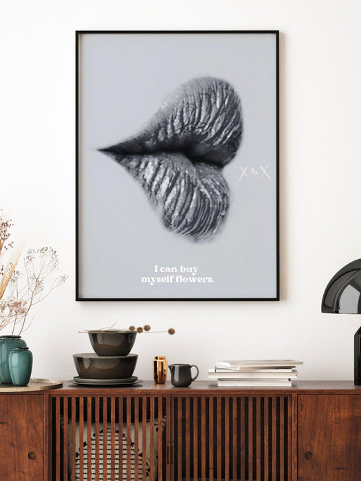 Trendy retro wall art, i can buy myself flowers print, retro trendy aesthetic print, black and white poster, trendy wall art, digital art