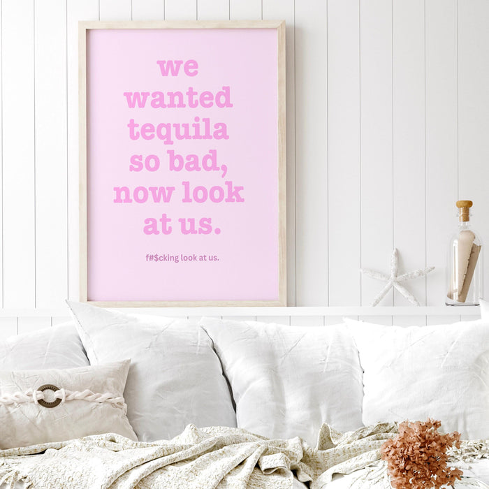 Trendy retro wall art, tequila drinking poster, pink wall art, guest check maximalist aesthetic print funny art, minimalist digital download