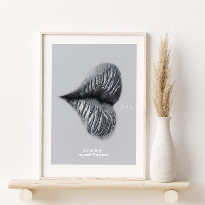 Trendy retro wall art, i can buy myself flowers print, retro trendy aesthetic print, black and white poster, trendy wall art, digital art