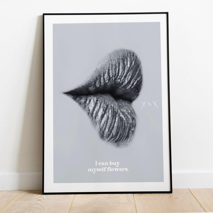 Trendy retro wall art, i can buy myself flowers print, retro trendy aesthetic print, black and white poster, trendy wall art, digital art