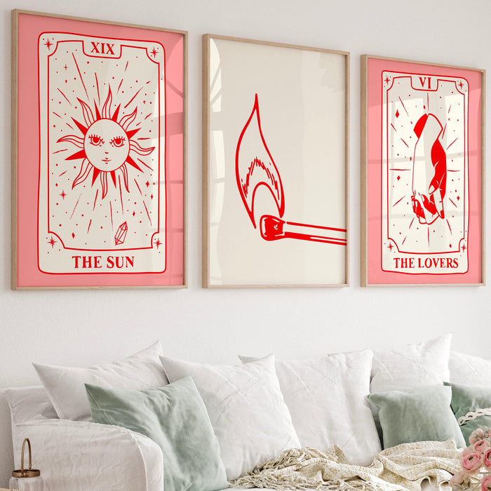 Trendy retro wall art set of 9, modern aesthetic print, lucky you poster, red cream print, trendy wall art funny dorm art minimalist digital