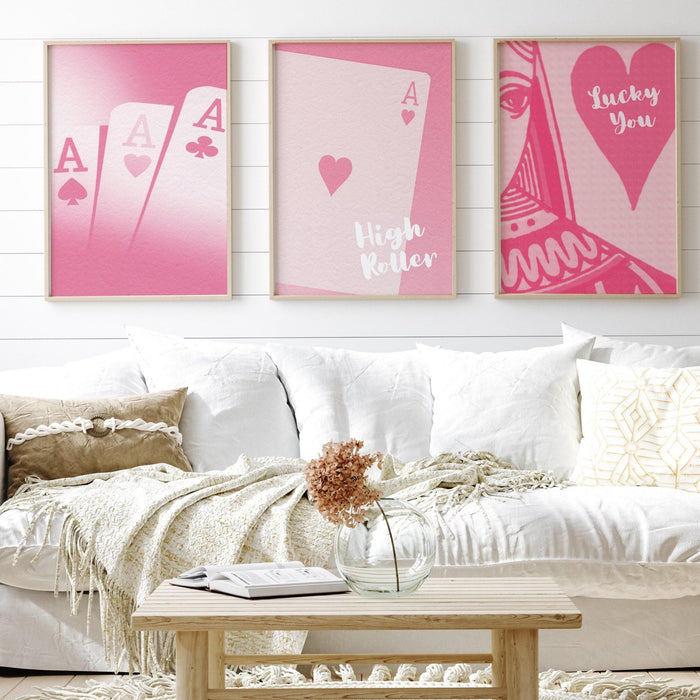 Trendy retro wall art set of 5,retro trendy aesthetic print,lucky you poster,pink print,trendy wall art,funny art, minimalist, digital art