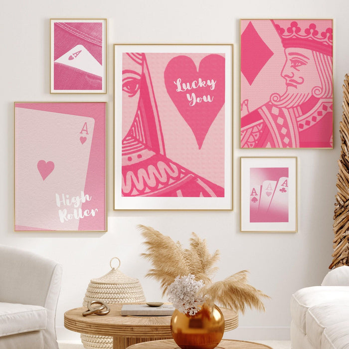 Trendy retro wall art set of 5,retro trendy aesthetic print,lucky you poster,pink print,trendy wall art,funny art, minimalist, digital art