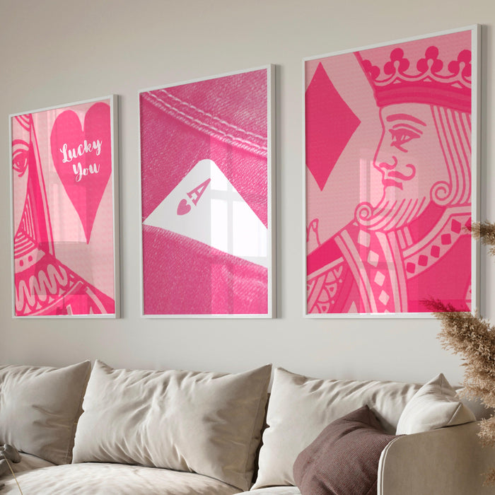 Trendy retro wall art set of 5,retro trendy aesthetic print,lucky you poster,pink print,trendy wall art,funny art, minimalist, digital art