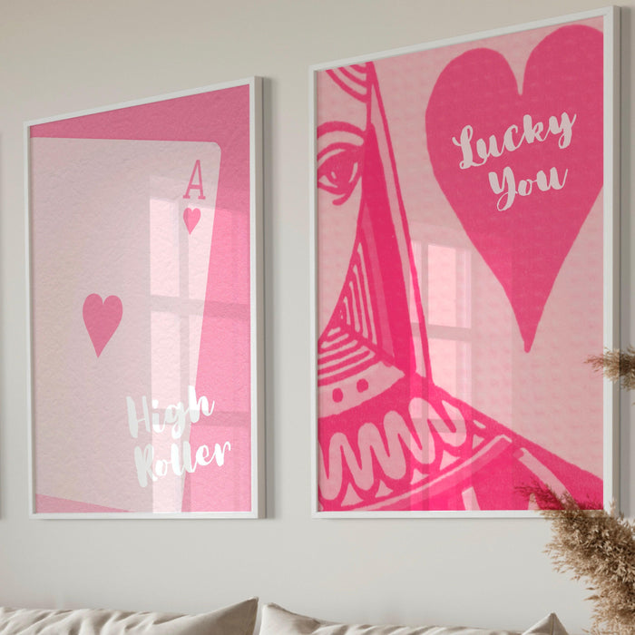 Trendy retro wall art set of 5,retro trendy aesthetic print,lucky you poster,pink print,trendy wall art,funny art, minimalist, digital art