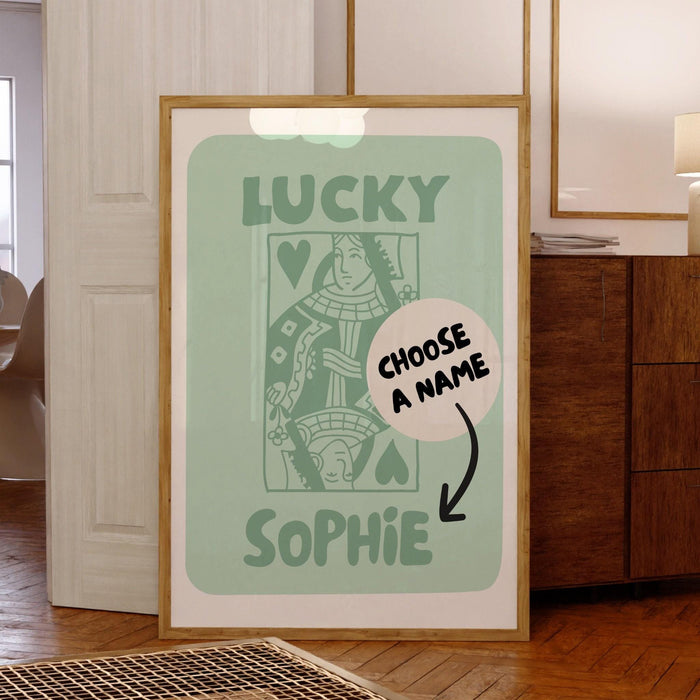 Trendy retro wall art set of 2, personalized, lucky you custom poster aesthetic print dorm decor ace hearts gift for friend digital download