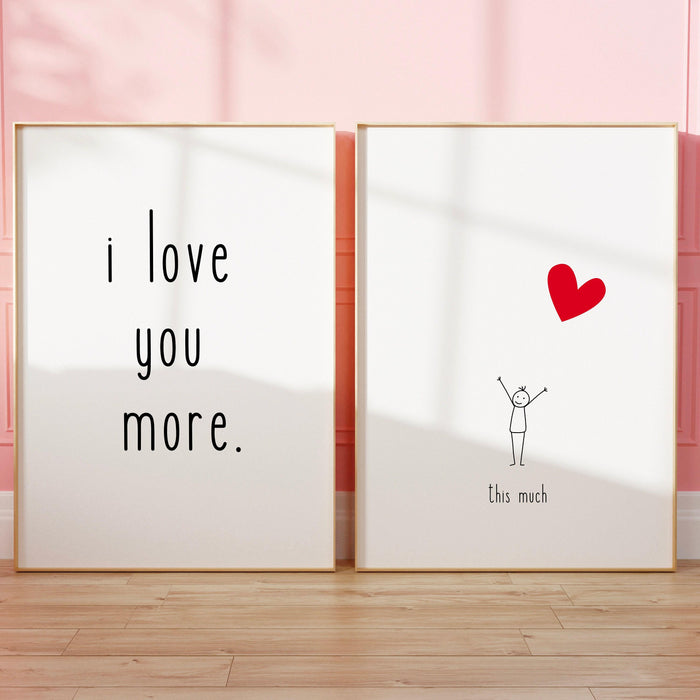 Trendy retro wall art set of 2, black and white minimalist print aesthetic print,i love you poster, cute quirky digital art