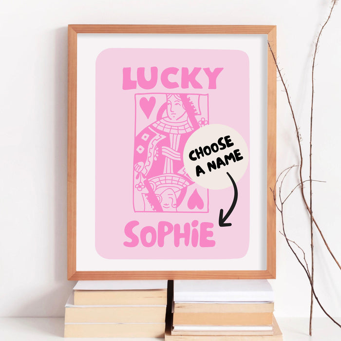 Trendy retro wall art set of 2, personalized, lucky you custom poster aesthetic print dorm decor ace hearts gift for friend digital download