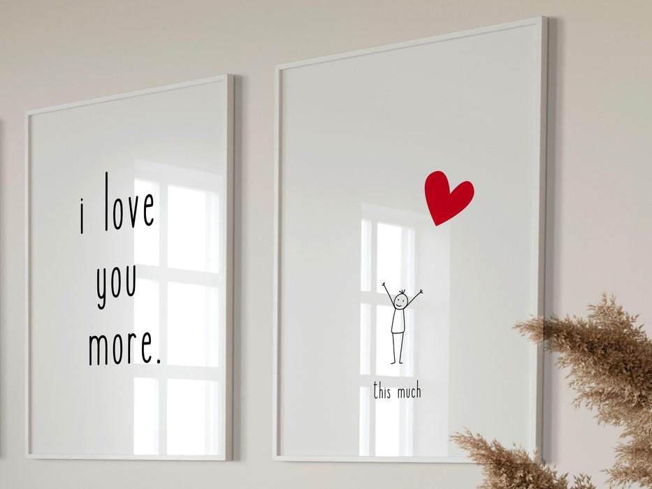 Trendy retro wall art set of 2, black and white minimalist print aesthetic print,i love you poster, cute quirky digital art