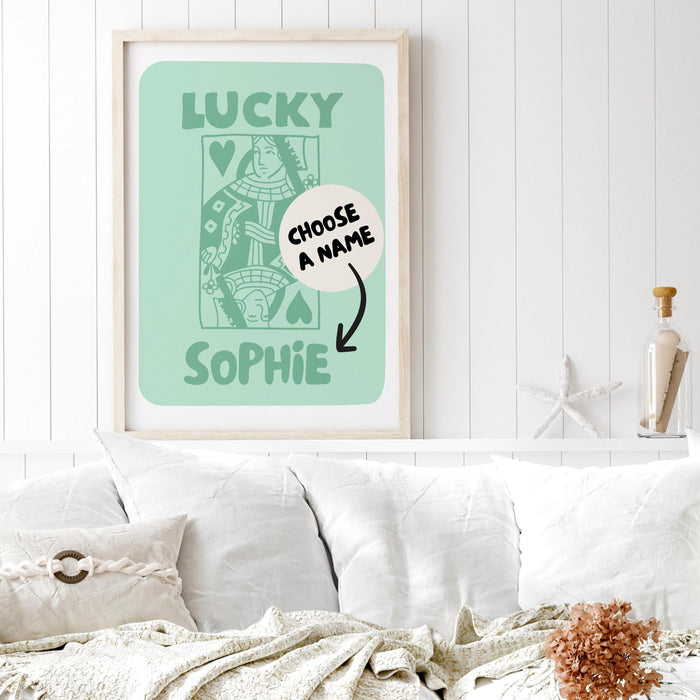 Trendy retro wall art set of 2, personalized, lucky you custom poster aesthetic print dorm decor ace hearts gift for friend digital download