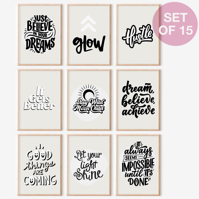 Trendy retro wall art set of 15,retro trendy aesthetic print,lucky you poster,black and beige poster,trendy wall art,funny art, digital art