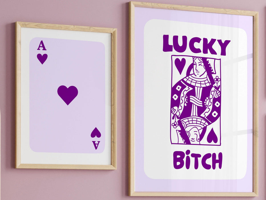 Trendy retro wall art set of 2 retro trendy aesthetic funny print lucky you poster purple print trendy wall art fun minimalist digital art