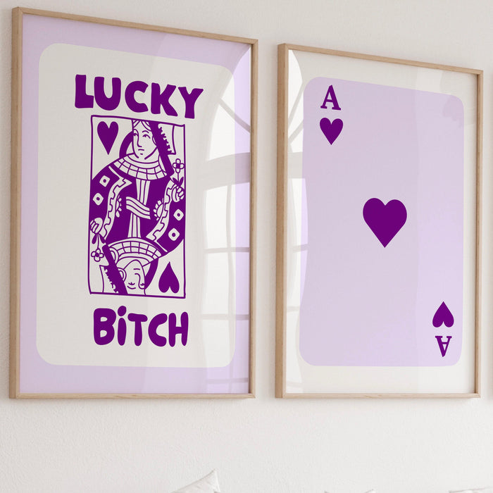 Trendy retro wall art set of 2 retro trendy aesthetic funny print lucky you poster purple print trendy wall art fun minimalist digital art