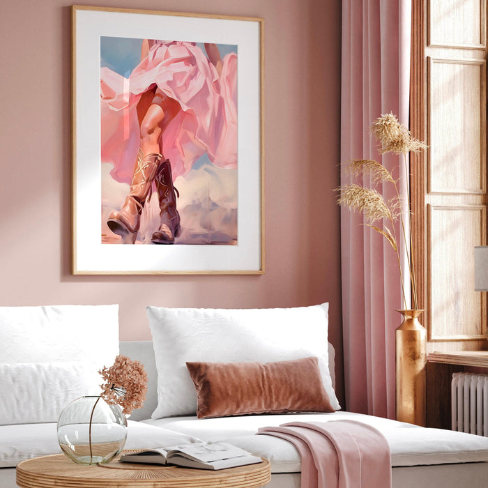 Trendy retro wall art cowgirl boots printable, pink painting, western, southern girl dorm room wall art, boho girly decor digital download