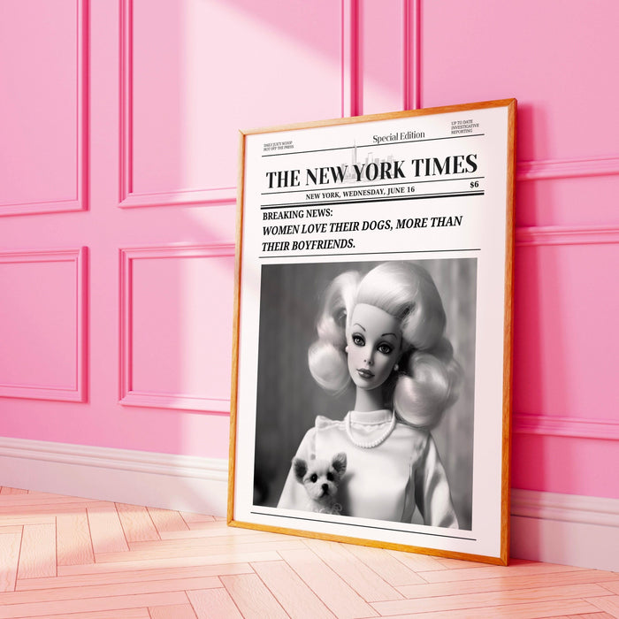 Trendy newspaper print, dog lover gift, doll lover vintage wall decor, girly wall art, preppy, bar cart wall art. retro funny printable