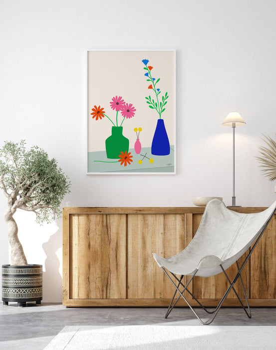 The flower stall no. 1 art print, digital download, minimalist colorful flower vase art print, plant art print, botanical poster