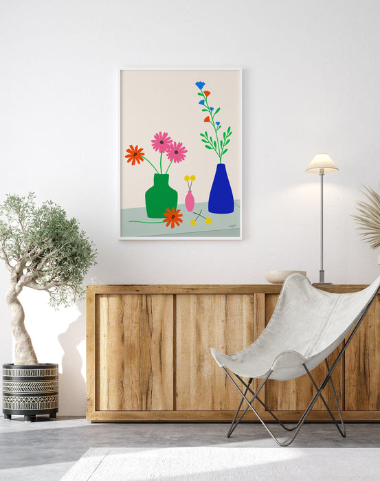 The flower stall no. 1 art print, digital download, minimalist colorful flower vase art print, plant art print, botanical poster