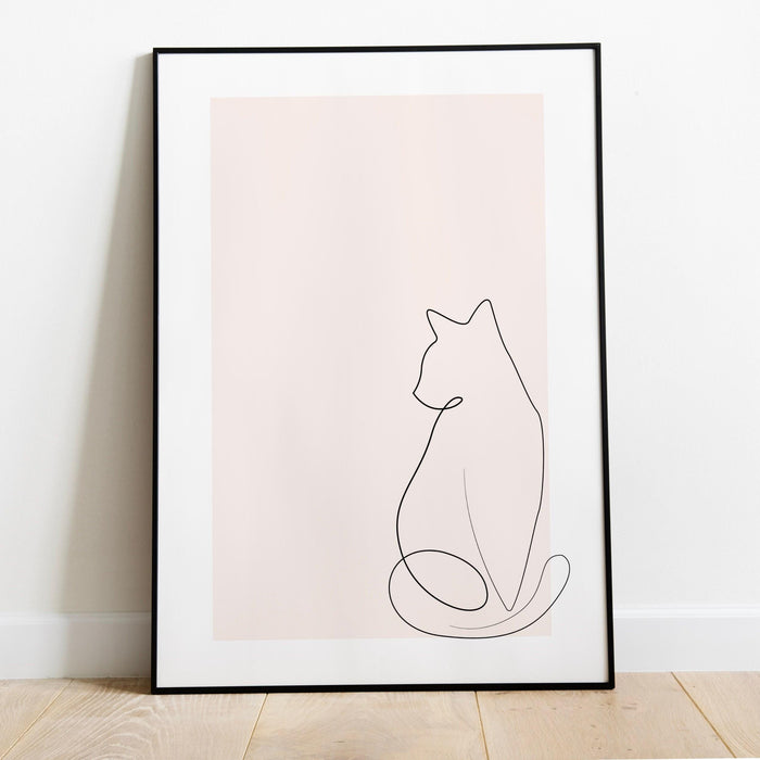 Siamese cat ink drawing | cute pink cat wall art | pink feline line art | neutral pale pink decor |  baby pink minimalist digital art