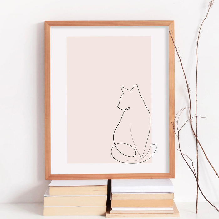 Siamese cat ink drawing | cute pink cat wall art | pink feline line art | neutral pale pink decor |  baby pink minimalist digital art