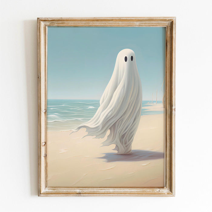 Soft girly halloween coastal art gallery set of 6, cute beach ghost halloween printable, retro fall, fall printable, landscape digital