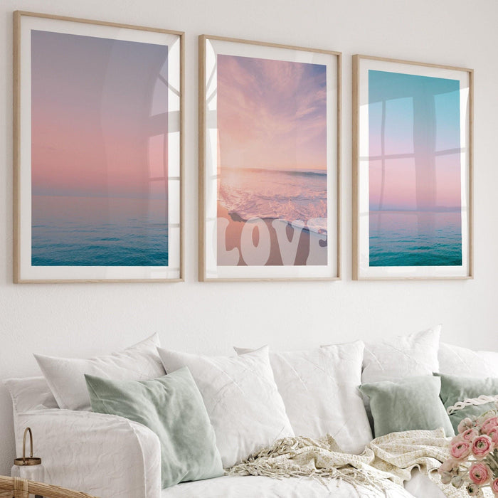 Set of 6 pink and orange wall art  digital download, 70s 60s style poster print, orange pink decor, dorm wall decor,  ocean blush pastel p