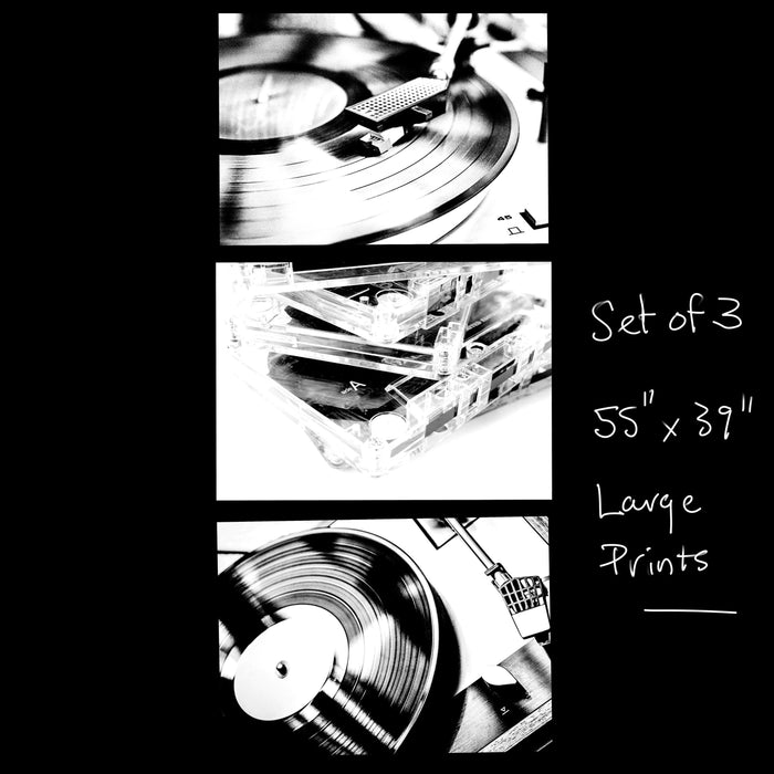 Set of 3 large print fashion girl print disco wall art girls drinking print retro art trendy black and white art funky music print 55" x 39"