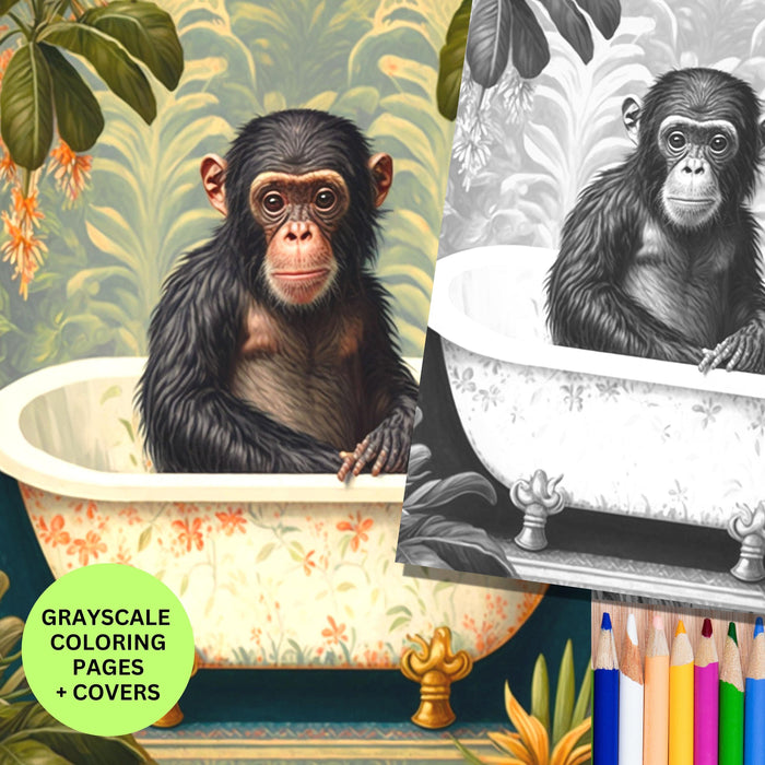 Safari animal coloring page, funny monkey printable adult coloring page kid coloring digital download grayscale coloring instant download