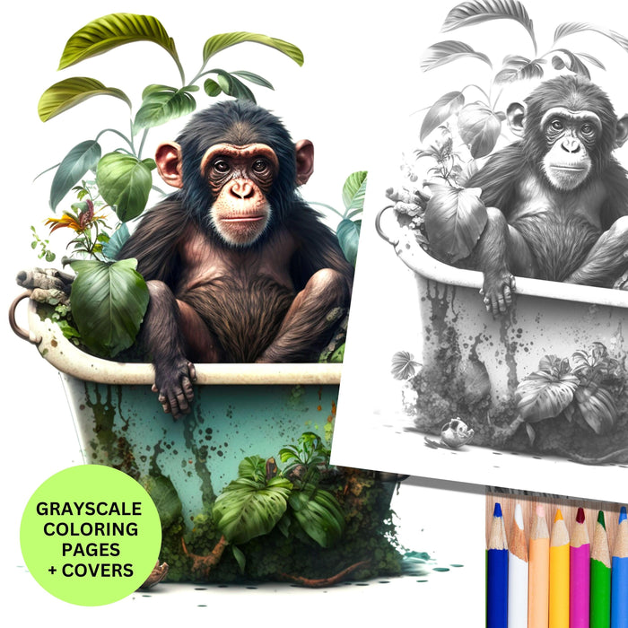 Safari animal coloring page, funny monkey printable adult coloring page kid coloring digital download grayscale coloring instant download