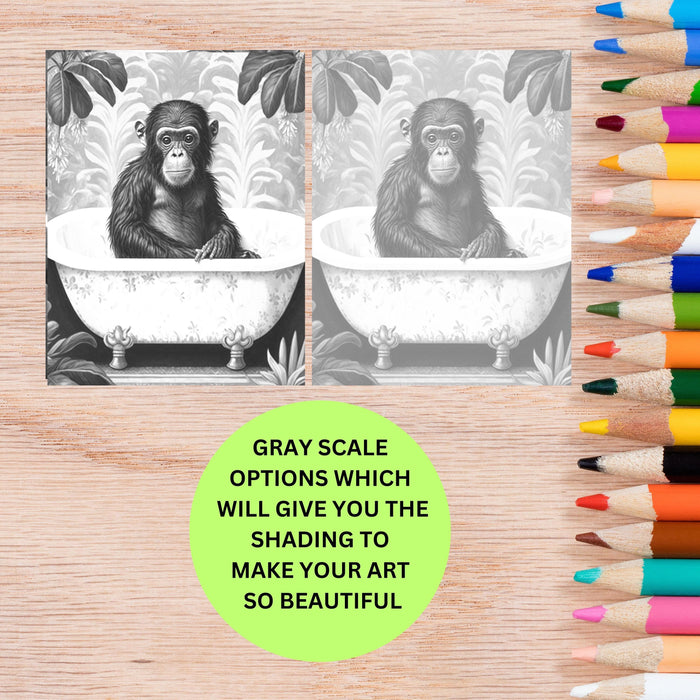 Safari animal coloring page, funny monkey printable adult coloring page kid coloring digital download grayscale coloring instant download